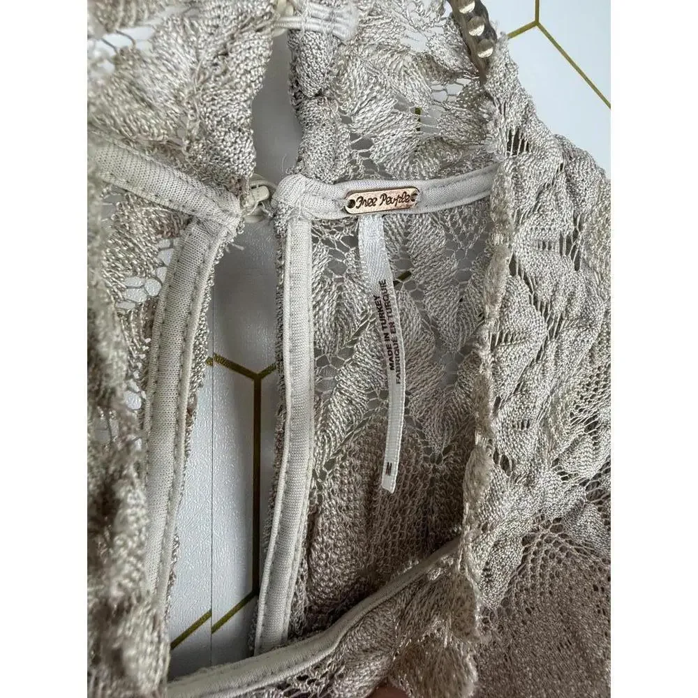 Free People Tan Lace Long Sleeve Tunic Top - Size - Medium